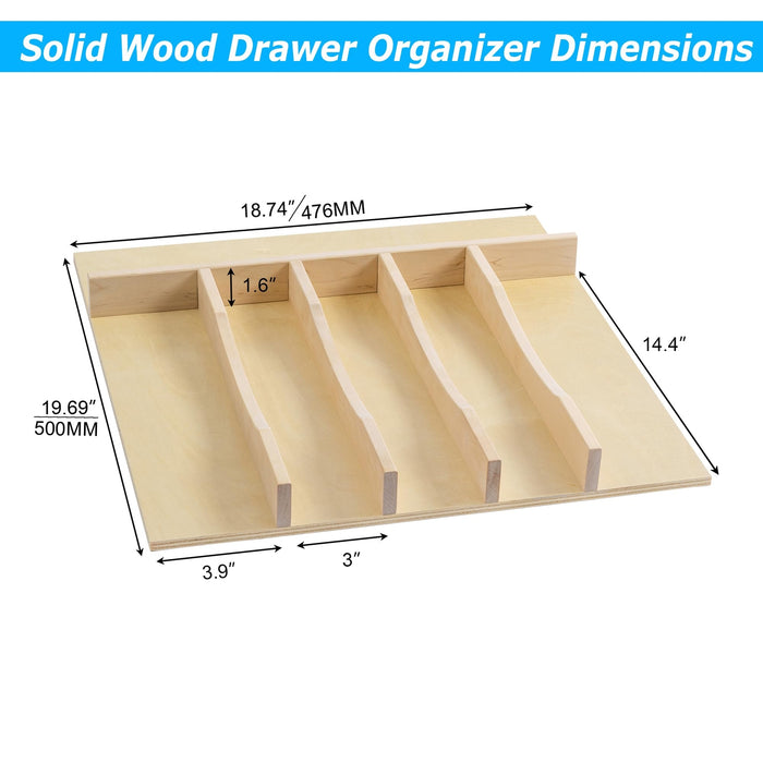 Six-Compartment Natural Wood Drawer Organizer