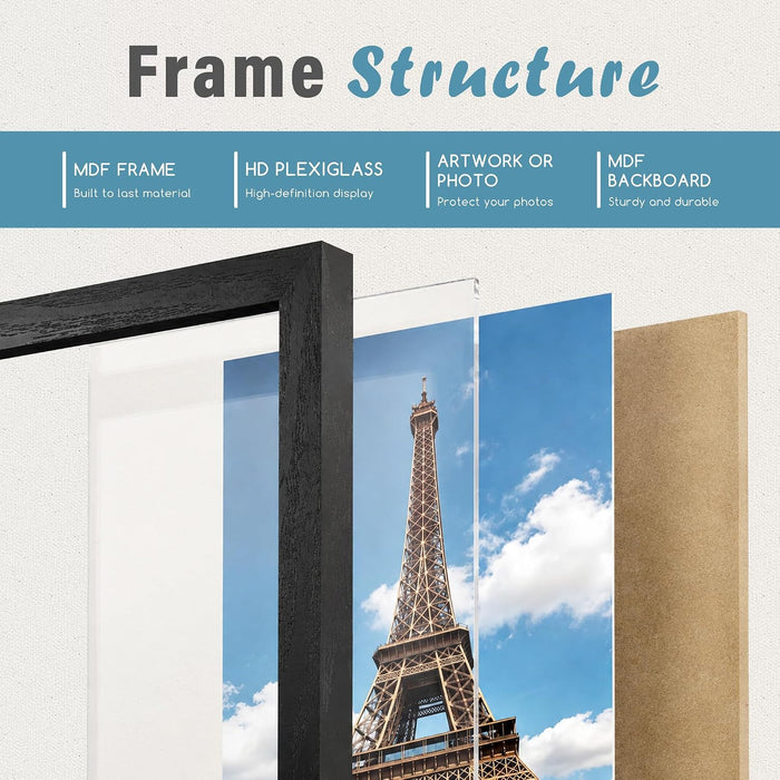 8x10 Picture Frame Set of 3, Gallery Wall Frame Set Black Woodgrain