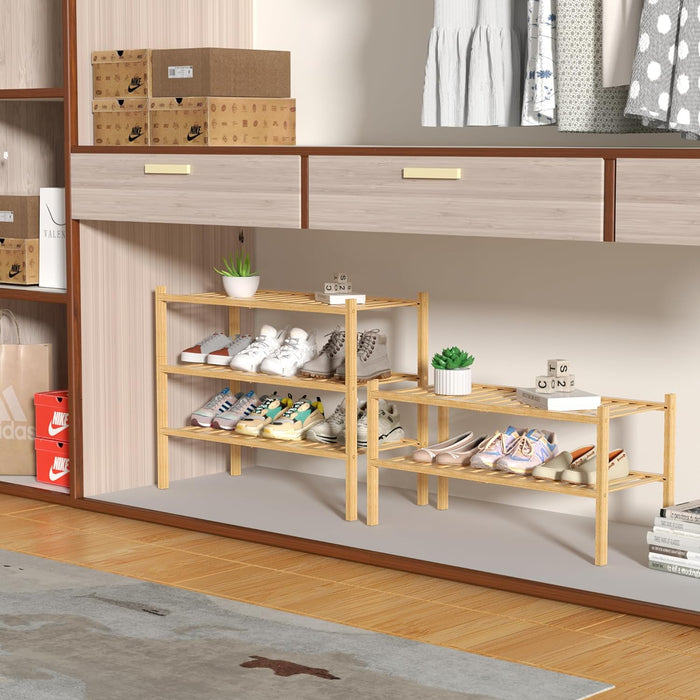 3 Tier Bamboo Shoe Rack for Closet Free Standing Wood Shoe Shelf Storage Organizer for Entryway Small Space Stackable 27