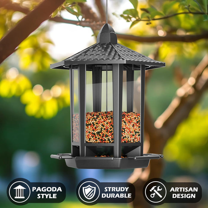 2 Pack Bird Feeders for Outdoor Hanging, Retro Pagoda Design Fun Installation Bird Feeder, Attracting Wild Birds Chickadees Goldfinches Cardinals Finches and Sparrows