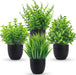 4 Pack Mini Fake Plants in Black Pots, 7" Bathroom & Desk Decor