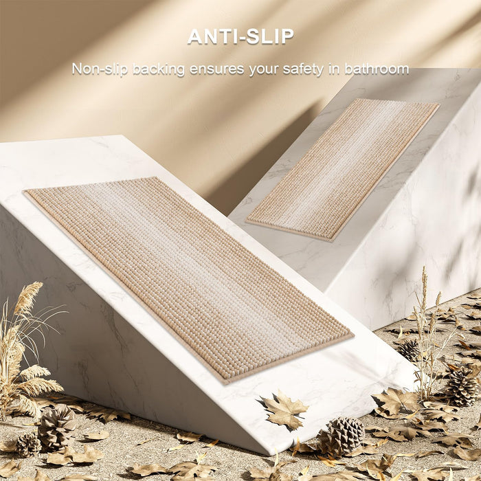 Bathroom Rugs Sets 2 Piece, Non Slip Boho Bath Mats, Beige