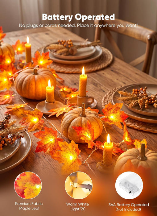 2 Pack Fall Garland with Lights Total 20Ft 40LED Fall Decor
