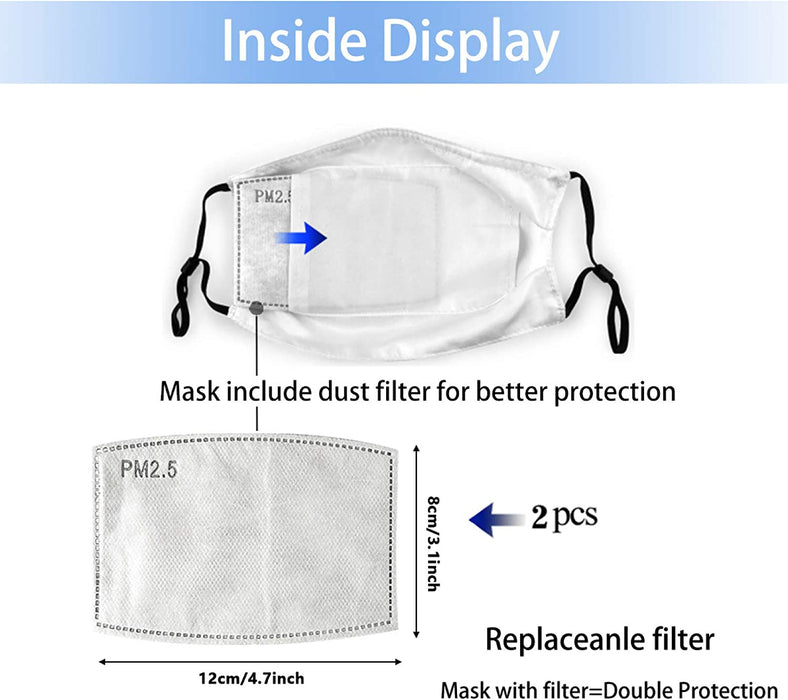 Holiday Christmas Fun Cloth Face Mask Scarf Fashion Gift Washable Adult Print Reusable Face Balaclava for Teens Women Men with 2 Filters