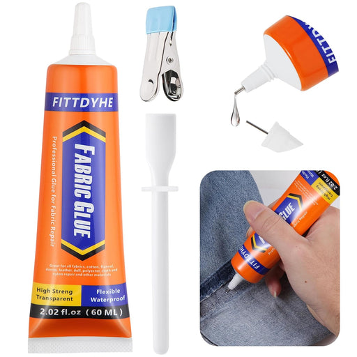 Fabric Glue Permanent, 60 ML Washable Clear Clothing Glue, Super Fabric Glue for Rhinestones, Patches, Clothes, Denim, Leather, Polyester, Fabrics, Doll Repair, Flannel, Cotton