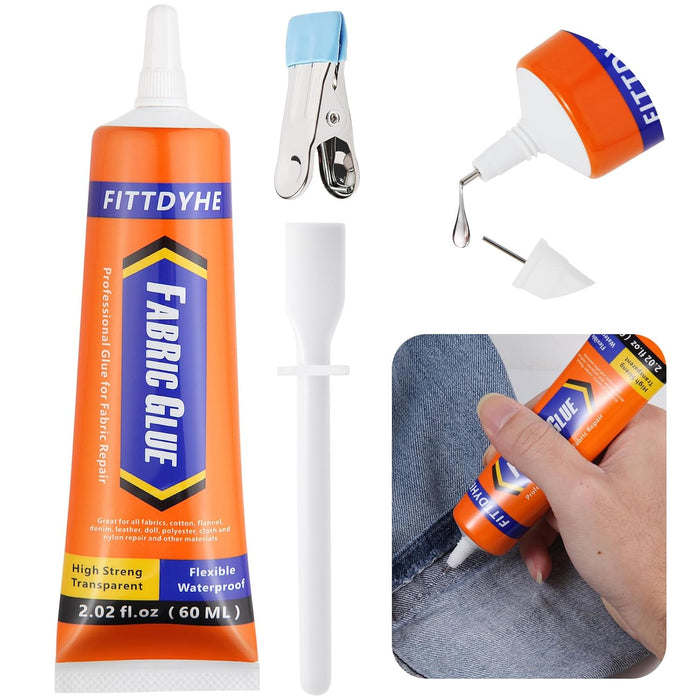Fabric Glue Permanent, 60 ML Washable Clear Clothing Glue, Super Fabric Glue for Rhinestones, Patches, Clothes, Denim, Leather, Polyester, Fabrics, Doll Repair, Flannel, Cotton