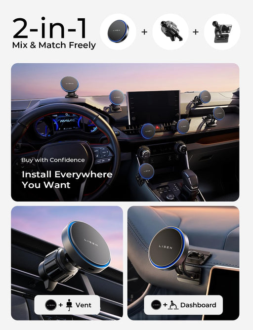 15W MagSafe Car Mount Charger, Magnetic Phone Holders for Your Car