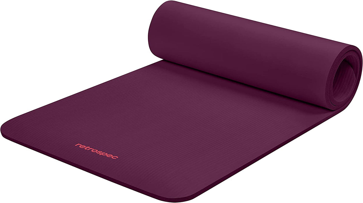 Retrospec Solana Yoga Mat Thick 1/2in Non-Slip Workout Mat with Nylon Strap - 72x24in Exercise Mat for Pilates, Stretchi