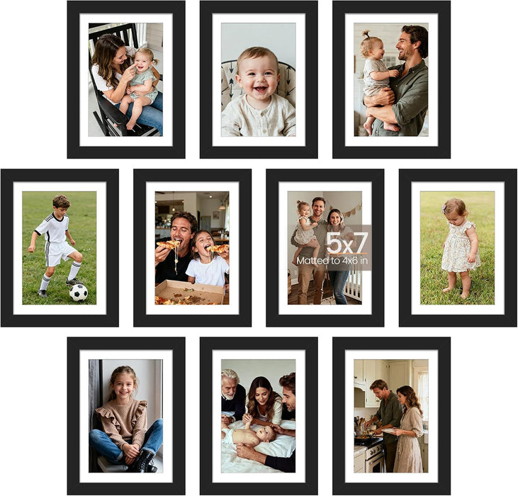 5x7 Picture Frame, Photo Collage Wall Decor Set of 10, Black