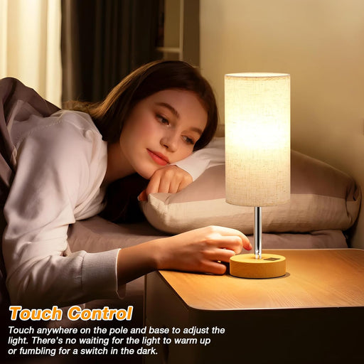 Bedside Table Lamp for Bedroom - 3-Way Dimmable Touch Lamp, USB A+C
