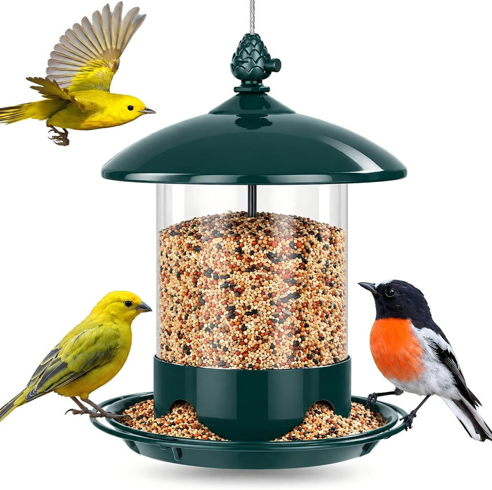 Metal Bird Feeders for Outdoors Hanging, 360° Feeding Tray, Green