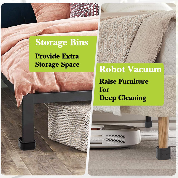 8 Pack Furniture Risers 1 or 2 Inch, Adjustable Bed Risers Heavy Duty For Table Desk Couch Chair Sofa Cabinet Bed Legs Dorm, Square Stackable Bed Raisers Blocks Lift Height 1", 2" or 3", Black
