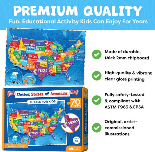 United States Puzzles for Kids Ages 3-5 - 70pc USA Map Floor Puzzle