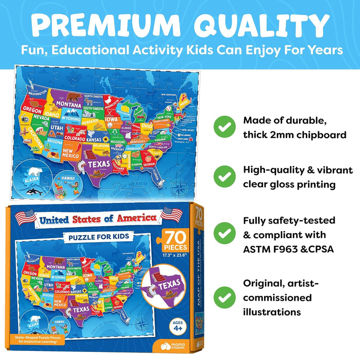 United States Puzzles for Kids Ages 3-5 - 70pc USA Map Floor Puzzle