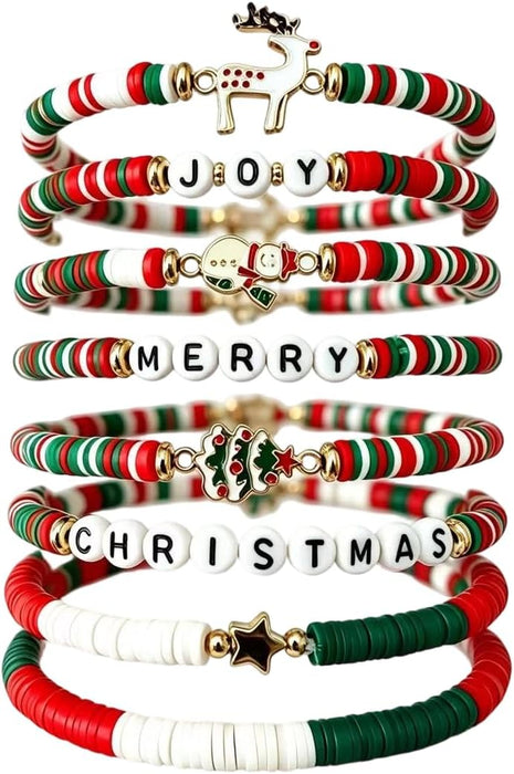 Christmas Bracelets for Women, Beaded Stretch Bracelet, Xmas Jewelry