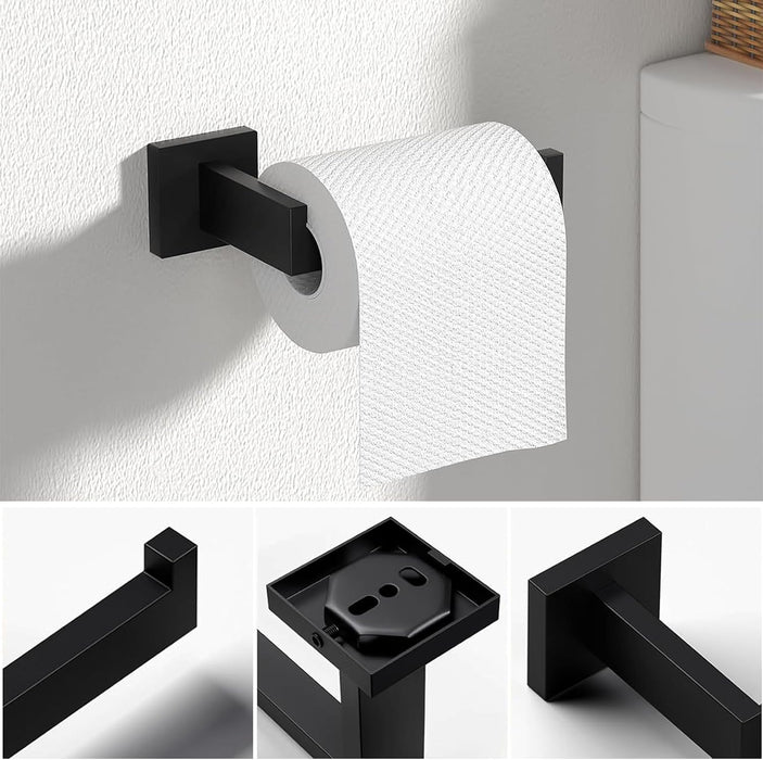 5 Piece Bathroom Towel Holder - 15.7 Inch Towel Bar - Matte Black