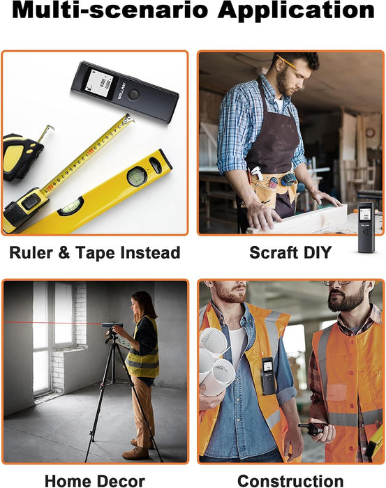 Laser Measuring Tool, 165FT/50M Laser Measure Tool with 1/8" Accuracy, IP54 Laser Distance Meters with Ft+in/FT/in/M for Area/Volume, Laser Measurement Tool for DIY Indoor, 2 AAA Batteries