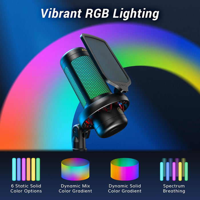 Gaming Microphone Set with Boom Arm, Vocal Condenser Microphone for Content Creators, USB Mic for PC with Stand, RGB, Tap Mute, Gain Control, Gaming Equipemnt, Twitch, Streaming, TC310+