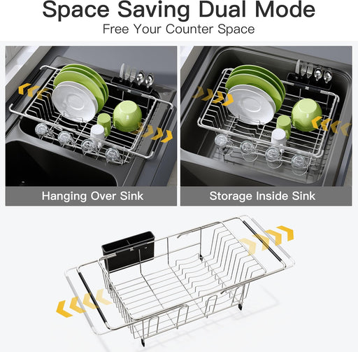 Dish Drying Rack in Sink, Dish Drainer with Cup and Utensil Holder