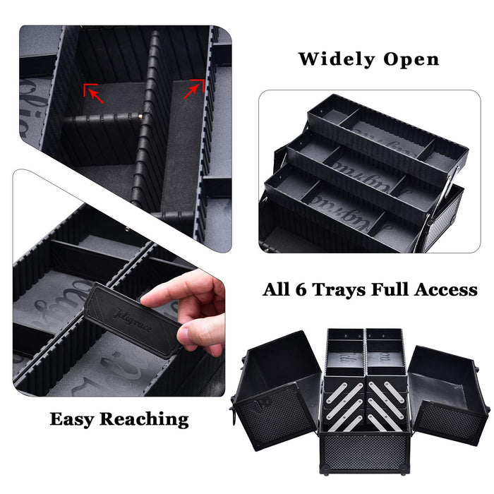 Makeup Train Case Professional Adjustable - 6 Trays Cosmetic Cases Makeup Storage Organizer Box with Lock and Compartmen