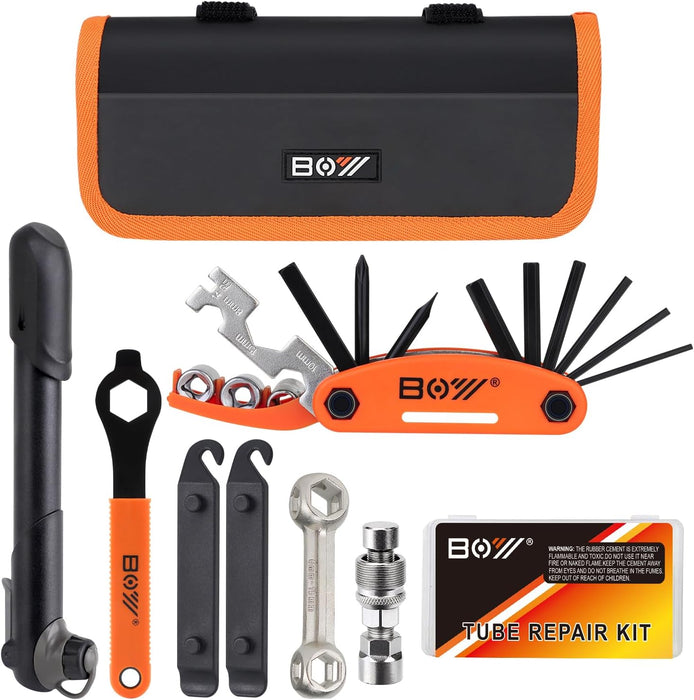 Bicycle Repair Bag With Tire Pump, Portable Tool Kit for Camping Travel - Bike Glueless Patches, Maintenance Essentials 