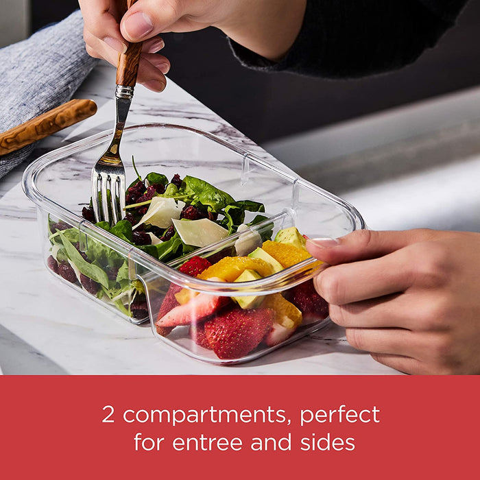 Brilliance Meal Prep Containers, 2-Compartment Food Storage Containers, 2.85 Cup, 5-Pack, BPA-Free, Clear/Grey