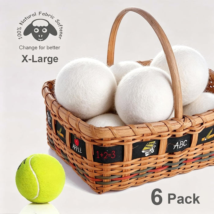 Wool Dryer Balls XL 6-Pack, 100% New Zealand Wool Handmade