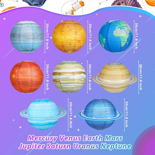 8pcs Planet Paper Lanterns, 12 Inch Outer Space Party Decorations