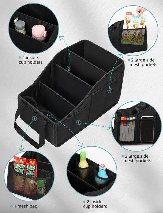 Car Seat Organizer with 4 Compartments, 4 Cup Holders