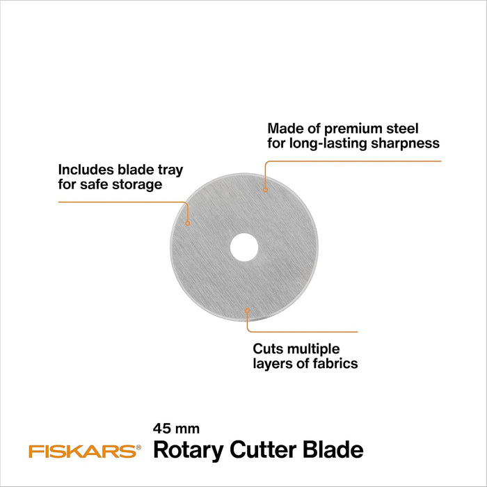 Fiskars 45mm Rotary Cutter Blade Replacements for Fabric, 5-Pack