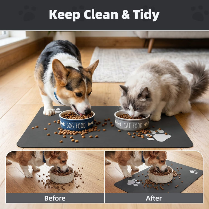 Pet Feeding Mat-Absorbent Dog Mat for Food and Water Bowl-No Stains Easy Clean Dog Food Mat-Quick Dry Water Dispenser-Pu
