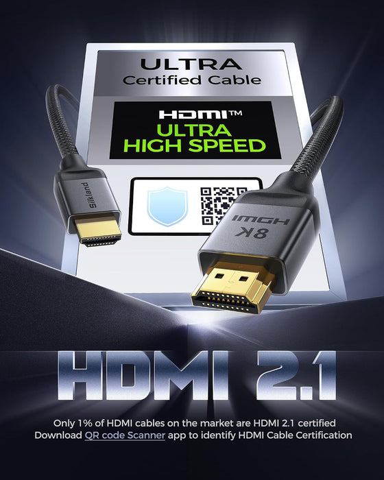 Certified HDMI 2.1 Cable Ultra High Speed 48Gbps Braided HDR 6.6FT