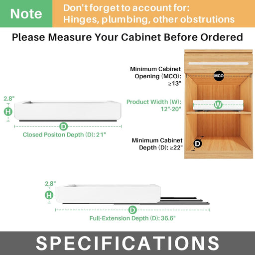 Pull out Cabinet Organizer, 2-pack, Expandable(12"-20") Heavy Duty Slide out Drawers Fixed with Adhesive Nano Film for P
