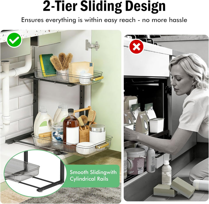 Under Sink Organizer - 2 Pack Multi-Purpose Pull-Out Storage Shelf