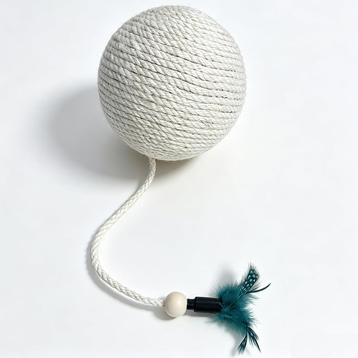 4 in Sisal Cat Ball with Feather, Interactive Hunting Chew Toy for Kittens