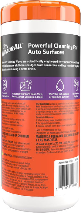 Interior Car Cleaning Wipes, 25 Count Canister, Powerful Cleaning for Dashboards, Vinyl, Clear Plastics, Carpet and Fabr