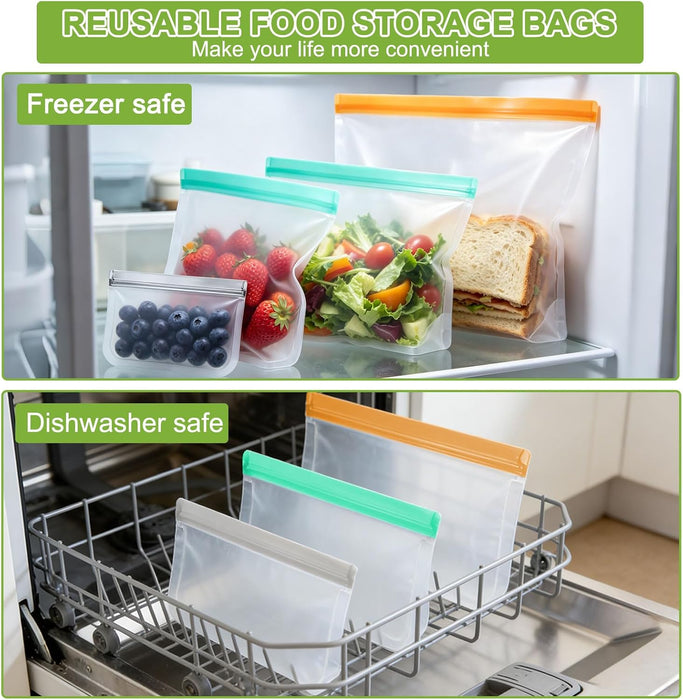 12 Pack Silicone Bags for Food Storage,Reusable Silicone Food Storage Bags,Freezer & Dishwasher Safe,Silicone Gallon Fre