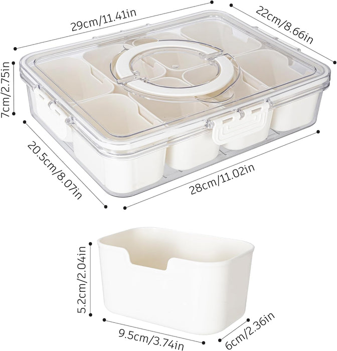 Divided Serving Tray with Lid and Handle - Snackle Box Charcuterie Container for Portable Snack Platters - Clear Organizer for Candy, Fruits, Nuts, Snacks - Perfect for Party, Entertaining