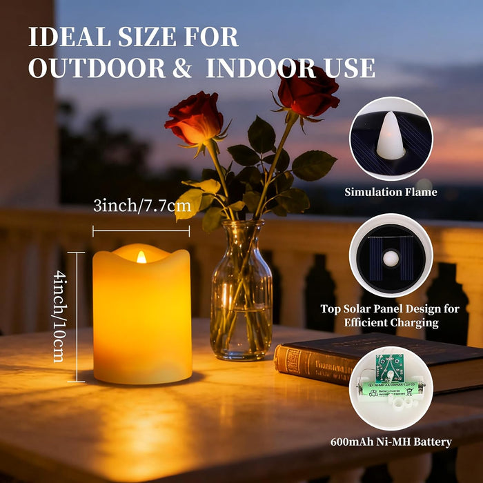 Solar Candles Outdoor, 2 Pack Flameless Candles for Lanterns, 3" x 4"
