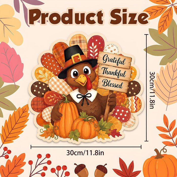 Thanksgiving Decorations - Turkey Pumpkin Wooden Sign for Front Door