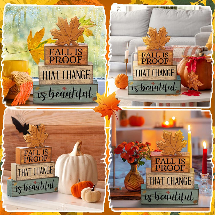 4 Pcs Fall Decoration For Home Wooden Maple Leaf Stacked Decor