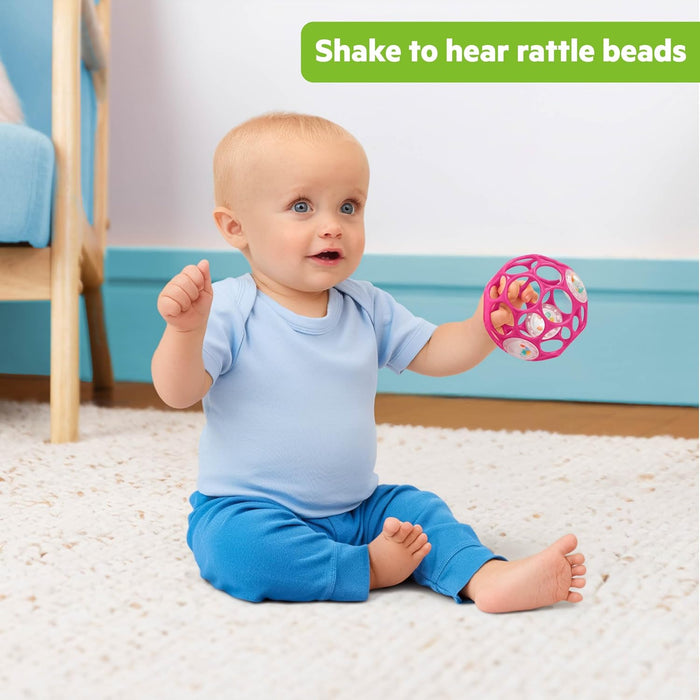 Oball Easy-Grasp Baby Rattle Ball, Pink, Ages Newborn and Up, 4 Inches
