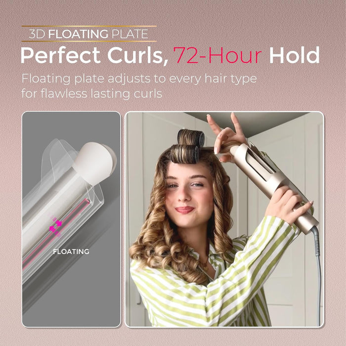 CurlPro Plus Automatic Rotating Curling Iron - Upgraded Long Barrel Curling Wand for Beach Waves & Long Hair, Ceramic Hair Curler for Women, Anti-Scald, 600M Ionic, Dual Voltage, Gold, 1 Inch