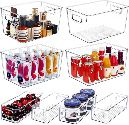 Set of 8 Clear Plastic Storage Bins, 4 Large and 4 Small Stackable Storage Containers for Pantry Organization and Kitche