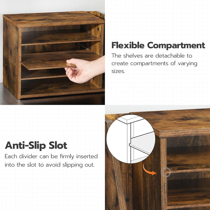 Mail Sorter, Literature Organizer with Adjustable Shelves, Paper Organizer for Office, Home, Wood Countertop File Holders, Mails, Magazines, Rustic Brown FG41WF01