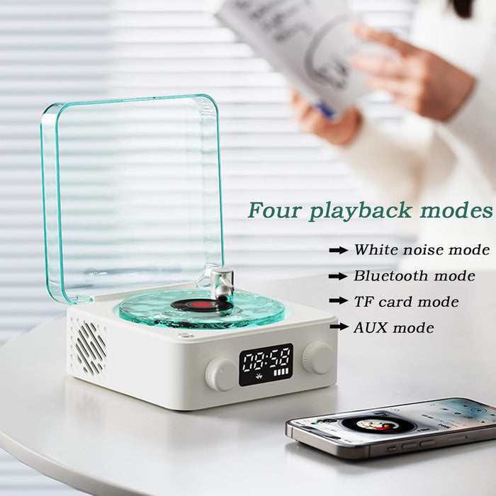 The Waves Vinyl Player, Waves Bluetooth Speaker, Portable Vintage Vinyl Speaker with Adjustable Light and Time for Bedroom, Party, White
