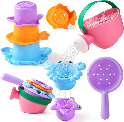 Toddler Bath Toys for Kids Ages 1-3 Stack, Scoop & Pour Set 5PCS