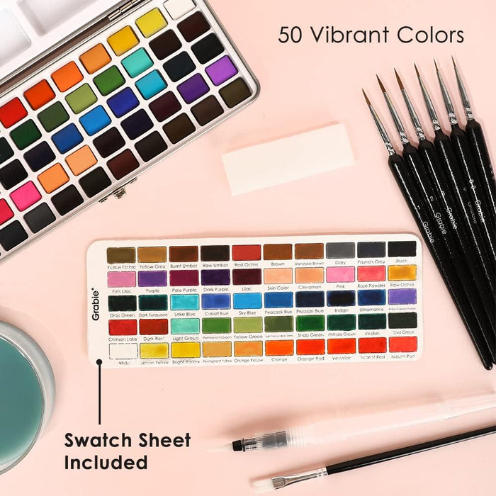 50 Color Watercolor Paint Set with Brush Pens