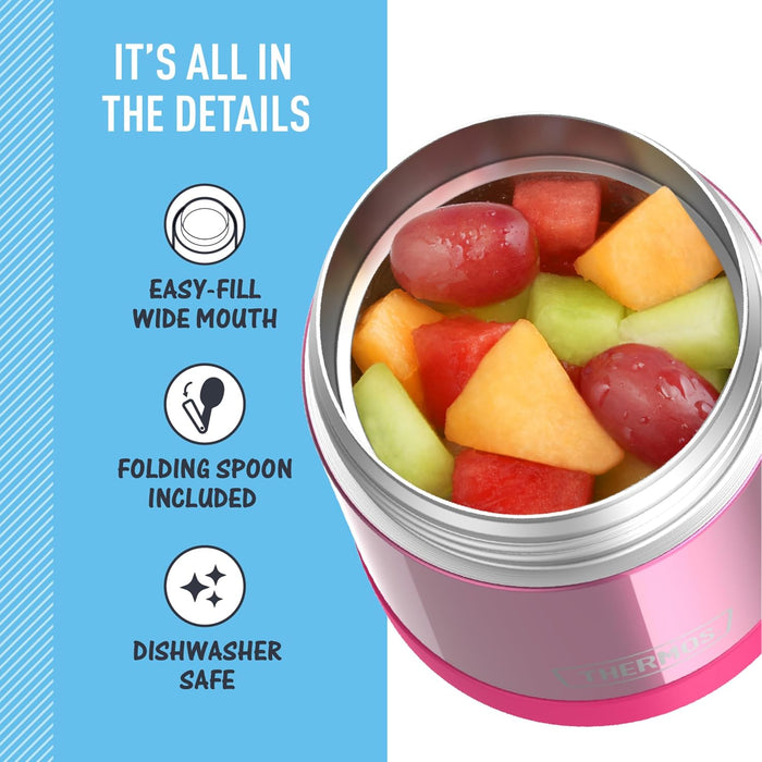 FUNTAINER Kids Food Jar with Spoon, 10oz, Pink