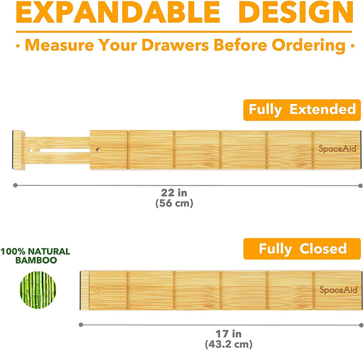 Bamboo Drawer Dividers with Inserts and Labels, Kitchen Adjustable Drawer Organizers, Expandable Organization for Home, 
